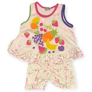 Vintage Girls Fruit Print Short Set Size 6 Retro 90s Style Summer Outfit Cute